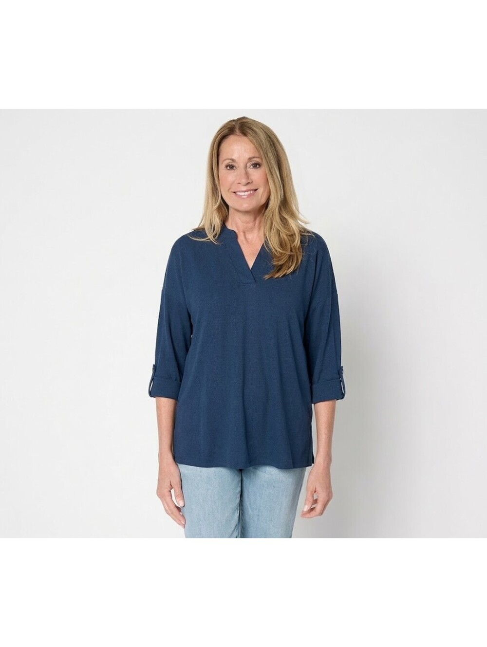 Belle by Kim Gravel Regular TripleLuxe Knit Cuffed Sleeve Tunic Top, Size Medium